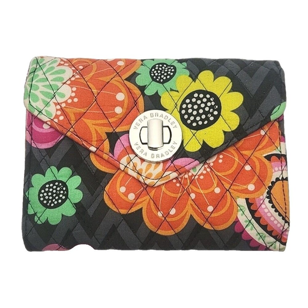 Vera Bradley Wristlet Wallet 6.25"x4.5" Floral Chevron Quilt Turn-Lock Organizer